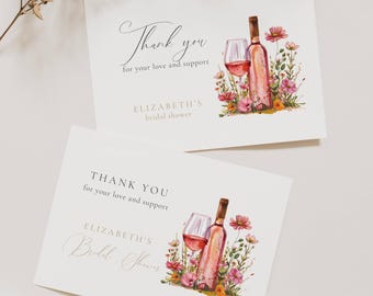 Vino Before Vows Bridal Shower Thank You Card: Wine Theme (Editable Template), Floral