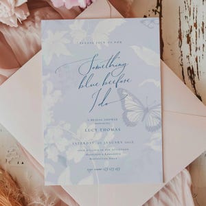 Something Blue Before I do Bridal Invitation, Blue Toile French Vintage Bridal Shower Invitation, Dusty Blue Floral Bridal Invitation, SB01