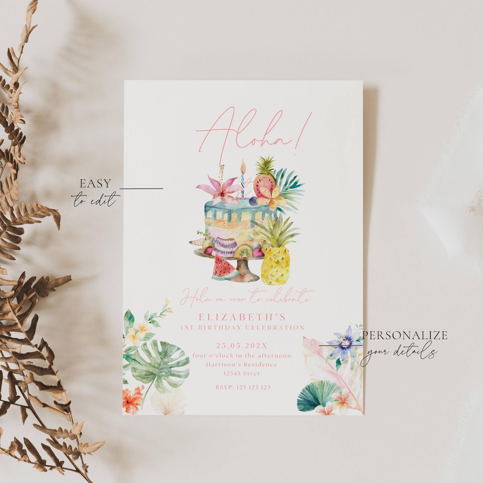1st Luau Birthday Invitation Template, Luau First Birthday Invitation ...