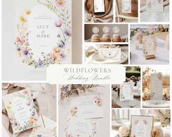 Wildflower Wedding Invitation Suite, Floral RSVP, Garden (Editable Template) Bundle