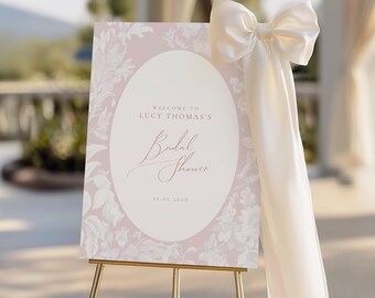 Pink Chinoiserie Bridal Shower Sign, Pink Toile Bridal Shower Invite, Pink Vintage Bridal Shower Sign, Pink Floral Bridal Shower Sign