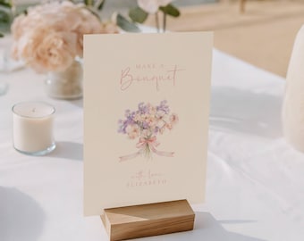 Flower Bar Sign Template, Bridal Shower Bouquet Bar, Wildflowers, Purple Pink (Editable Template)