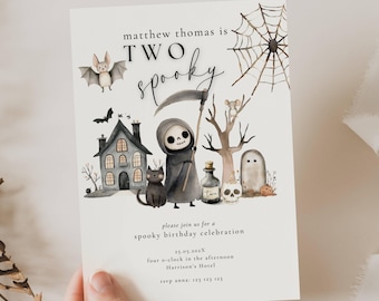 Two Spooky Birthday Invitation Boy, Two Spooky 2nd Birthday Invitation Template, Halloween Birthday Boy 2nd Birthday, Spooky 2nd Birthday