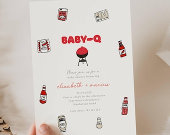 Baby-Q Baby Shower Invitation, Baby Q Backyard Couples Baby Sprinkle, Baby Sprinkle Invitation Bbq Theme, Neutral Baby Shower Bbq Invite SUM