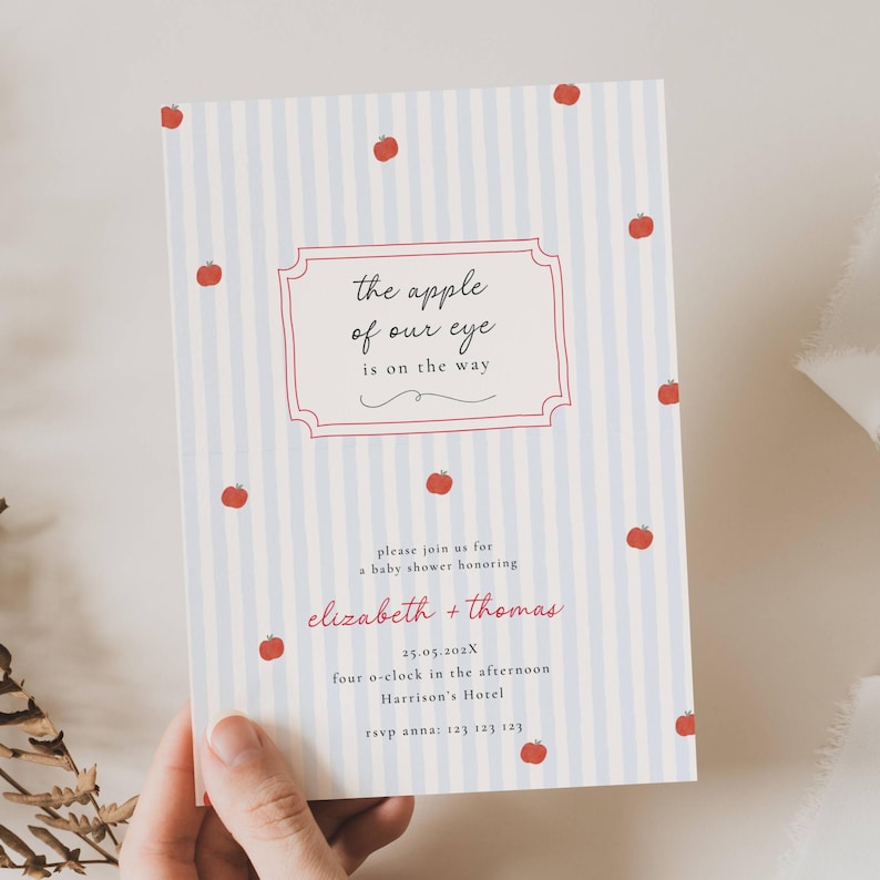 Apple Of My Eye Baby Shower Invitation, Apple Of Our Eye Invite, Autumn Fall Apple Baby Shower,  Fall Harvest Baby Shower Invitation Template