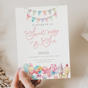 Sweet Sassy and Six Birthday Invitation, Sweet 6 And Sassy Invitation, 6Th Birthday Invitation, Six is Sweet Birthday Invite, Candy, SW01