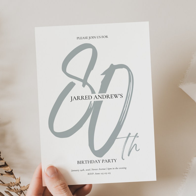 Downloadable 80th Birthday Invitation Template 80th Birthday Downloadable 80th Birthday Invitation Template 80th Birthday