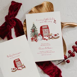 Christmas Baby Shower Invitation: Merry Little Baby, Red Santa Postbox (Editable Template)