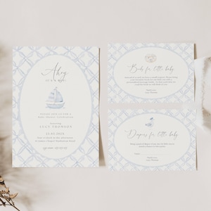 Ahoy Its A Boy Baby Shower Invites, Nautical Baby Shower Invitation, Sailbot Baby Shower Invite, Classic Light Blue Ahoy Its A Boy Baby AH11