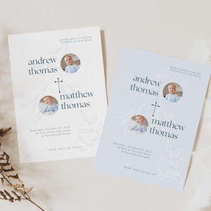 Baptism Invitation Twins, Christening Invitation Twins, Joint Sibling Baptism Invitation, Baptism Invitation Boy, Baptism Invite Girl, BP01