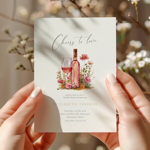 Vino Before Vows Bridal Shower Invitation: Wine Theme (Editable Template), Floral Vino Before Vows Bridal Shower Invitation Template