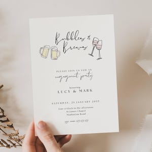 Bubbles and Brews Wedding Shower Invite, Champagne And Beer Couples Shower Invite, Bubbles and Brews Engagement Handrawn Invitation, BB02