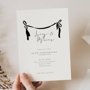 Faire-part 60e anniversaire de mariage, faire-part d'anniversaire de mariage, modèle minimaliste d'anniversaire de mariage, 50e anniversaire de mariage, AN01