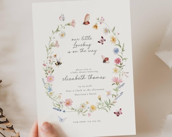 Our Little Love Bug Baby Shower Invitation Template, Love Bug Baby Shower, Wilderness, Bug Baby Shower Invitation, Wilflower Lovebug, FB02