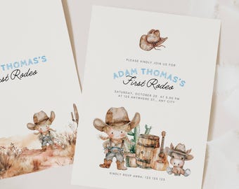 1st Rodeo Birthday Boy Invitations, First Rodeo Birthday Party Boy, My First Rodeo Birthday Invitation Boy, Little Cowboy Wild West, WB01