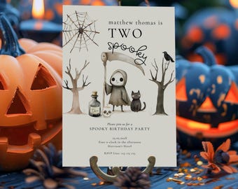 Two Spooky Birthday Invitation Boy, Halloween 2nd Birthday (Editable Template)