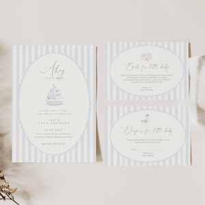 Ahoy Its A Boy Baby Shower Invites, Nautical Baby Shower Invitation, Sailbot Baby Shower Invite, Classic Light Blue Ahoy Its A Boy Baby AH11