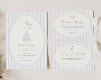 Ahoy Its A Boy Baby Shower Invites, Nautical Baby Shower Invitation, Sailbot Baby Shower Invite, Classic Light Blue Ahoy Its A Boy Baby AH11