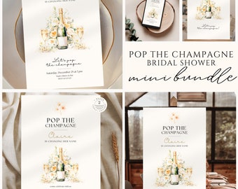 Pop the Champagne Bridal Shower Invitation, She's Changing her Last Name Editable Template Invite, Brunch & Bubbly Engagement Party, BB02