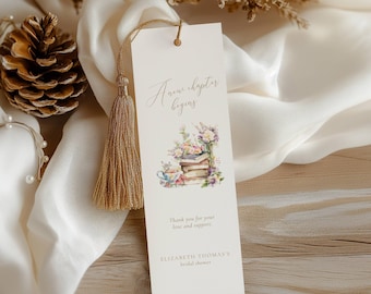 Marcapáginas para despedida de soltera "Un nuevo capítulo": Siguiente capítulo, Libro, Cuento, Floral (Plantilla editable)