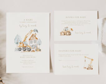 Baby Under Construction Baby Shower Invitation, Yellow, Editable Template, Excavator