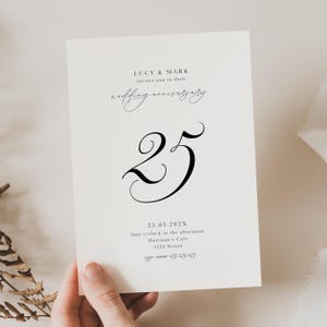 25th Wedding Anniversary Invitation Editable, Silver Wedding Anniversary Invitation, Anniversary Invitation Template, Modern Minimal, AN02
