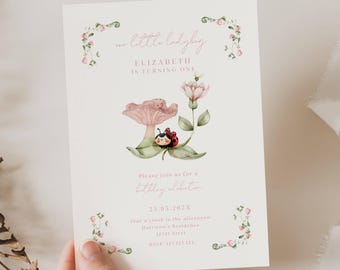 Ladybug Girl 1st Birthday Invitation: Our Little Ladybug Is Turning One, Pink (Editable Template)