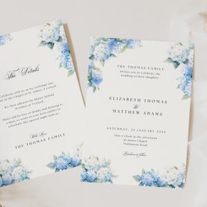 Hydrangea Wedding Invitation Suite, Blue Hydrangea Wedding Invitation, Modern Wedding Invitation Template, Minimal Wedding Invitation, WD01