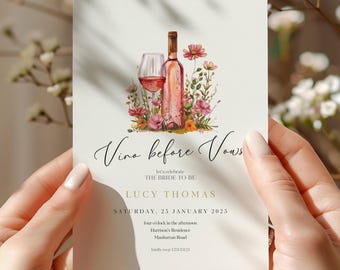 Vino Before Vows Bridal Shower, Vino Before Vows Shower Invite, Vino Before The Vows Template, Wine Theme Bridal Shower Invitation, BB01