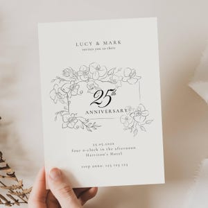 25th Wedding Anniversary Invitation, 25th Silver Wedding Anniversary Invitation, Modern Minimalist Wedding Anniversary Invitation, AN02