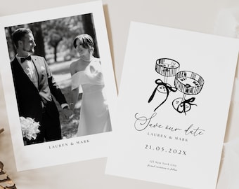 Modèle Save The Dates avec photo, « Save The Date Champagne », « Save The Date » chic, photo « Save The Date » dessinée à la main, « Save Date » moderne SD02