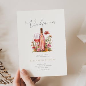 Vino Before Vows Bridal Shower Invitation: Wine Theme (Editable Template), Floral, Bundle