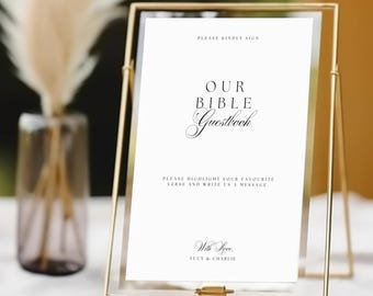 Firme nuestro libro de visitas bíblico, plantilla para firmar el libro de visitas bíblico de boda, plantilla para firmar el libro de visitas con versículos bíblicos, TN01