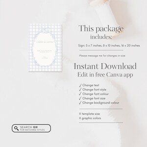 Blue Gingham Baby Shower Table Signs, Classic Gingham Boy Baby Shower Table Sign, Light Blue Plaid Baby Shower Table Sign, Cards and Gift Baby Shower Blue Gingham Sign Template, Canva Editable Template