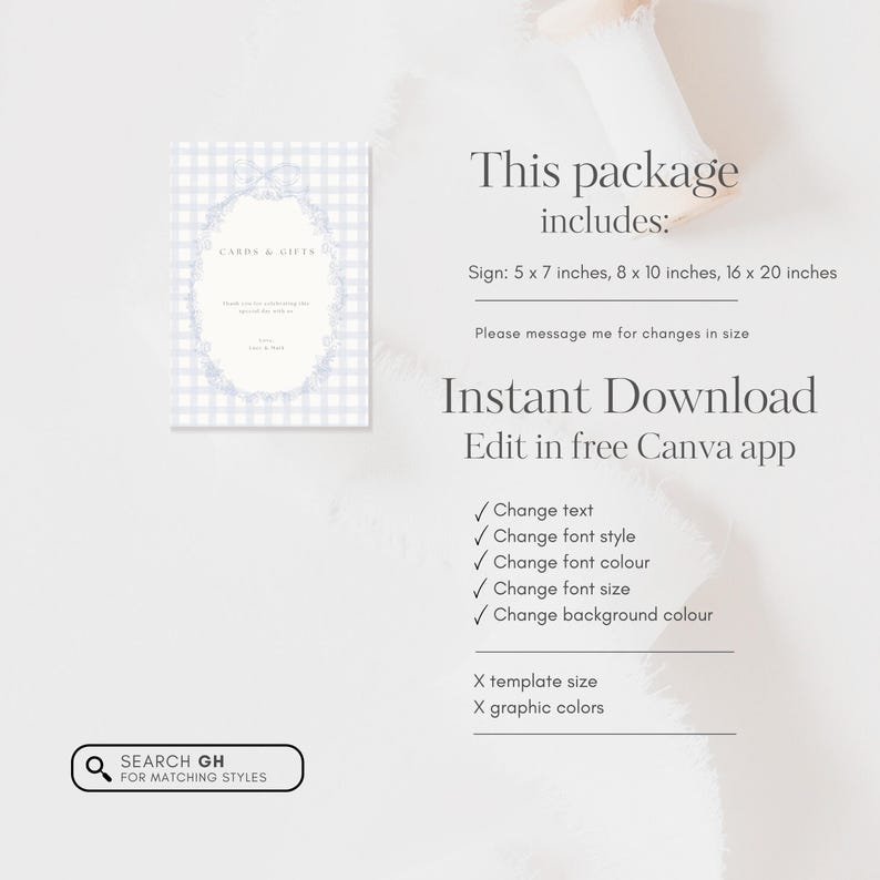 Blue Gingham Baby Shower Table Signs, Classic Gingham Boy Baby Shower Table Sign, Light Blue Plaid Baby Shower Table Sign, Cards and Gift Baby Shower Blue Gingham Sign Template, Canva Editable Template
