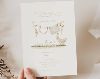 Goose Baby Shower Invitation: Silly Goose On The Way, Little Goose on the Loose (Editable Template), Gender Neutral