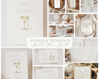 Pearls and Prosecco Bridal Shower Invitation, Pearl Necklace Prosecco Bridal Shower Invite, Petals, Pearls, Prosecco Bridal Shower Bundle