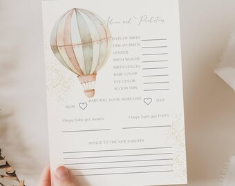 Hot Air Balloon Advice Card Baby Shower, Neutral Hot Air Balloon Prediction Card, Baby Prediction and Wishes, Baby Predictions Advice, BAL