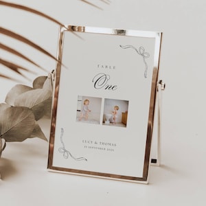 Plaques de table à notre mariage, Modèle de mariage à notre époque, Numéros de table pour photo de mariage, Cartes de table de mariage, photos de bébés, TN01