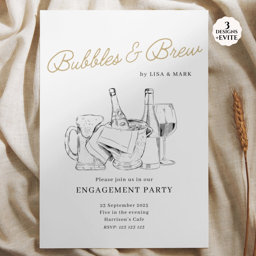 Bubbles and Brews Template, Bubbles and Brew Couples Shower Invitations, Wedding Shower Invite