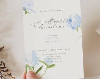 Bridal Shower Theme Something Blue Before I Do, Something Blue Before I do Bridal Invitations, Dusty Blue Floral Bridal Shower Invite, SB01
