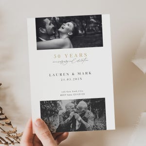 50th Anniversary Invitation With Photo, 50th Golden Anniversary Invitation, Minimalist Wedding Anniversary Invitation with Picture, AN01