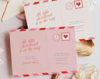 A Little Sweetheart Is On The Way Baby Shower Invitation, Valentine, Hearts (Editable Template)
