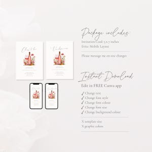 Vino Before Vows Bridal Shower Invitation: Wine Theme (Editable Template), Floral Vino Before Vows Bridal Shower Invitation Template