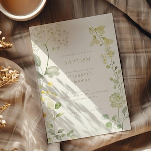 Greenery Baptism Invitation, Baptism Invitation Greenery, Baptism Invitation Sage Green, Green Invitation Baptism Template, Girl Boy, BP01