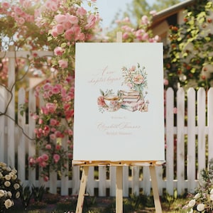 A New Chapter Begins Bridal Shower Welcome Sign: Book Floral, Next Chapter (Editable Template)