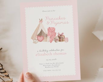 Pancakes and Pajamas Birthday Invitation, Pancakes And Pjs Invite, Girls Sleepover Birthday Invite, Girls Slumber Party Birthday Invite PP01