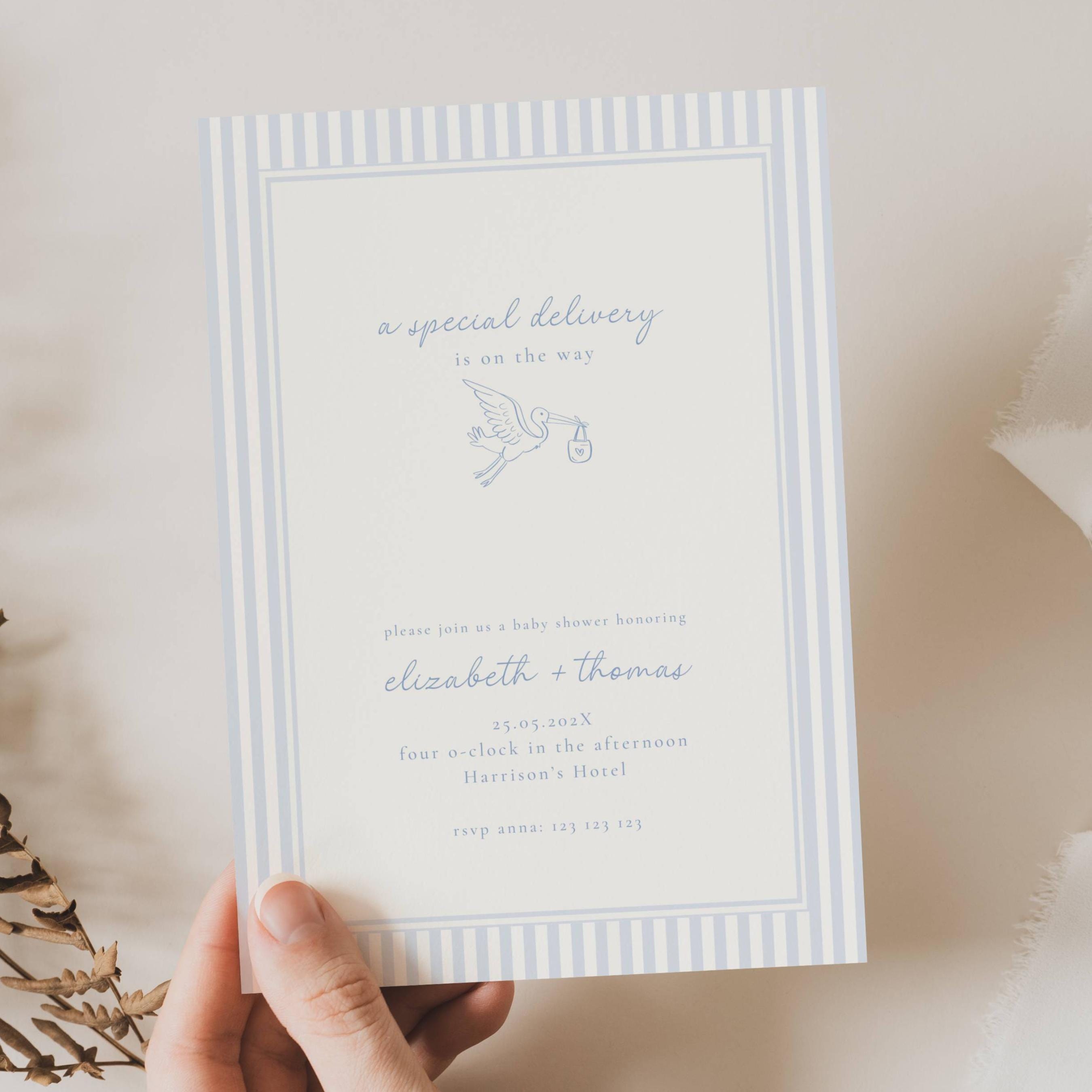 Stork Blue Baby Shower Invitation, Special Delivery Stork Baby Shower Invitation, Stork Baby Boy Invitation, Special Delivery Stork Blue STK