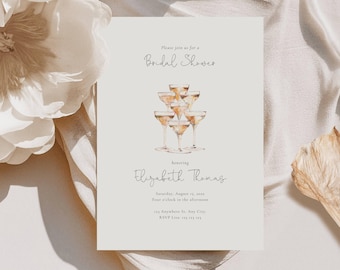 Champagne Tower Bridal Shower Invitation, Elegant, Minimalist (Editable Template)