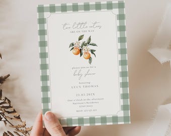 Two Little Cuties are on the way Baby Shower Invitation, Twins Orange Cuties Baby Shower Invitation, Twins Citrus Baby Shower Invite